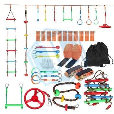 Ninja Obstacle Slack Line Course Rings Customized Logo Polyester Kids CE Backyard Fun
