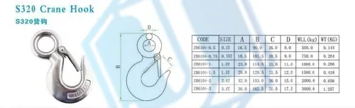 304 Stainless Steel Hook — S320 Crane Lifting Eye Hook (Item No. 272) — Rigging hardware image 2 of 4