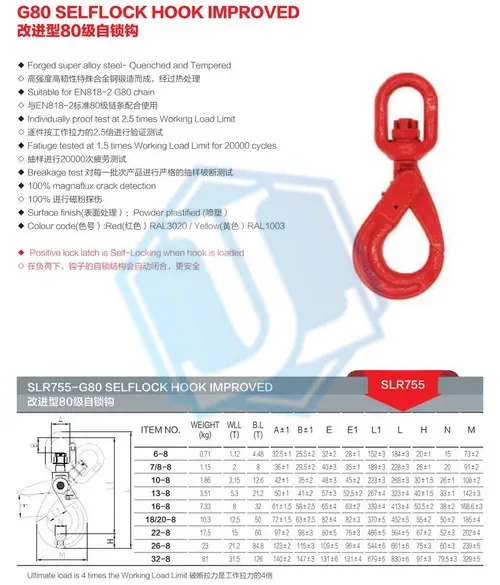 Grade 80 G80 Hook — Improved Swivel Self Locking Hook (Item No. 172) — Rigging hardware image 2 of 4