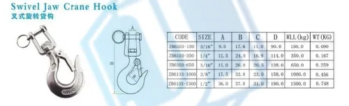 304 / 316 Stainless Steel Hook — Jaw Crane Lifting Hook (Item No. 273) — Rigging hardware image 2 of 4